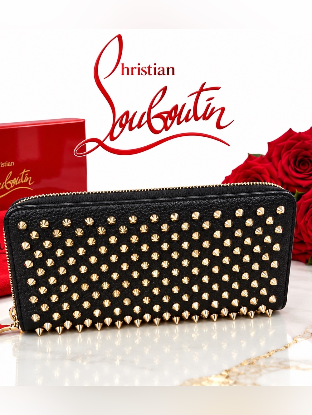 Christian Louboutin Black Studded Zip-Around Wallet -